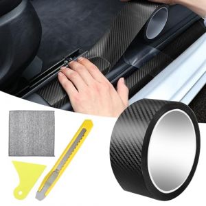 YFLeomry Covering Carbone Adhésif pour Voiture, 3cm x 5m Fibre de Autocollant Carbone Protection Seuil de Porte, et Une Petite Raclette, Autocollant Carbone pour Voiture pour la Plupart (Noir) (YFL-STORE, neuf)