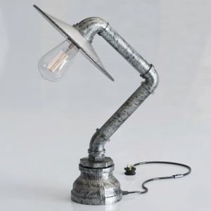 LEDSone Lampe de table en forme de pipe &agrave; eau, style vintage industriel steampunk, style rustique en cuivre bross&eacute;, id&eacute;al pour une table de chevet ou un bureau (Argent bross&eacute;) (LEDSONE, neuf)