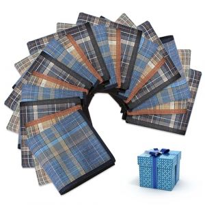 Lot de 18 mouchoirs en tissu pour homme, mouchoirs en coton, mouchoirs traditionnels pour homme, grands mouchoirs de poche avec motif &agrave; carreaux (Yanglin-EU, neuf)
