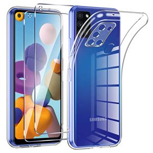 Phoona Coque pour Samsung Galaxy A21s avec 2 Pièces Protection Écran en Verre Trempé,Ultra Transparente Silicone en Gel TPU Souple pour Samsung A21s Couqe,Antichoc Anti-Jaune Etui Bumper (Kohl Florian, neuf)