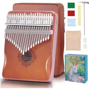 DMTIVMG Kalimba 21 Clés Pouce Piano Portable Marimbas Instrument de Musique Professionnel Kalimba Instrument Acajou de Haute Qualité avec Tuning Hammer Sac de Rangement pour Enfants Adultes Débutants (MQZ LTD, neuf)