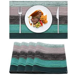 Lot de 4 Sets de Table Lin Planks Tissu Lavable pour Salle &agrave; Manger et Cuisine 32 cm x 45 cm Gris Bleu Vert Design Moderne en Coton et Lin Set de Table de Caf&eacute; Turquoise (Bleu) (EpicBond EU, neuf)