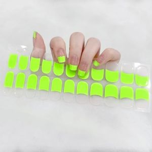 22PCS Autocollant Ongle Gel UV Semi Durci, Autocollants Auto-adhésifs pour Vernis à Ongles, Français Enveloppes à Ongles en Gel, Vert Fluorescent Full Wraps Nail Art Stickers, Lampe UV/LED Requise (Biaodian, neuf)