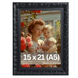 Victor Cadre Photo Rubens en 15x21 cm (A5) Noir - Bar: 30x20mm - Verre Véritable - Châssis pour l'image Baroque - Antique - Vintage 15x20 - A5 Ancien (Victor_Store, neuf)