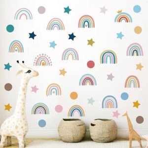 4 pi&egrave;ces multi arc-en-combinaison stickers muraux &eacute;toiles arc-en-ciel stickers muraux chambre d'enfant b&eacute;b&eacute; fille chambre d&eacute;coration murale (zhangjinchengouzhoudianpu, neuf)