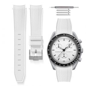 HORACE Bracelet de Montre bi-color 20 mm en Silicone Haute R&eacute;sistance &ndash; D&eacute;gagement Rapide &ndash; Compatible Omega x Swatch MoonSwatch &ndash; Kit de montage inclus (Blanc - Blanc - Argent) (LCGlobal, neuf)