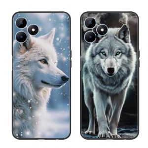 SEHEYA 2 Pièces Coque pour Realme Note 60 / Realme C61 / C63 Etui avec Motif Animal Motif Imprimé Noir Mat Souple Mince Silicone TPU Housse Antichoc Anti-Rayures Protection Cover, Loup Blanc Gris (SEEYA, neuf)
