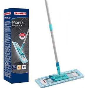 Leifheit Lave-Sol Profi XL Super Soft Manche en Acier 146 cm, Balai Microfibre Housse Super Douce, Balai &agrave; Plat 360 degr&eacute;s, Accessoire m&eacute;nage pour parquet, stratifi&eacute;, Click System (avantrado.shop, neuf)