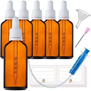 HandsUnity 50ml-6pcs de Flacon de Pipette Petit Flacon en Verre - d'apothicaire en Verre Ambré avec Capuchon de Pipette Blanc Comprenant 17pcs d'accessoires Bouteilles en Verre Brun (ahojlife, neuf)