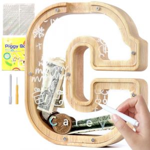 Lakpopya Tirelire en Bois pour Enfant Tirelire Cochon Personnalis&eacute;e de Lettres A &agrave; Z Tirelire Billet Transparente Cr&eacute;ative pour Cadeau D&eacute;coration Bapt&ecirc;me pour Fille Garcon (C) (Never fail, neuf)