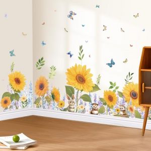 SHUCHING Stickers Muraux Tournesol Jaune, Stickers Mural Fleurs de Lavande Violettes, Décoration Murale Chambre Enfants Bébé (SHUCHING, neuf)