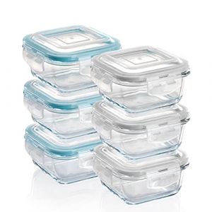 Grizzly Boîte Alimentaire en Verre Hermétiques avec Couvercles Lot de 6 Carrées 320 ml- Boîtes Conservation Sans BPA (GRIZZLY SHOP, neuf)