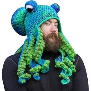 Bprtcra Bonnet tricot&eacute; &agrave; la main unisexe pour adulte - Motif pieuvre de dessin anim&eacute; amusant - Longs tentacules - Chapeau &agrave; yeux - Chapeau de cosplay - Accessoires de f&ecirc;te - Tap C - Taille unique (Five video game, neuf)