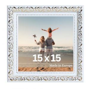Victor Cadre Photo Rubens en Or Blanc 15x15 cm - Bar: 30x20mm - Verre Véritable - Châssis pour l'image Baroque - Antique - Vintage 15x15 - Carré (Victor_Store, neuf)