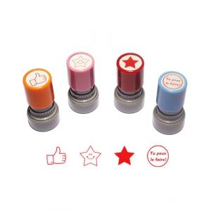 Lot de 4 Tampons Enseignants Fran&ccedil;ais, Auto Encreur Tampons Enseignant Maternelle Cadeau pour Professeur Tampon Ecole Encourager &Eacute;l&egrave;ves &ndash; Rouge (Jia Yuan Da, neuf)