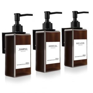Roselee Lot de 3 distributeurs de Savon Mural sans perçage - 300 ML - Distributeur de Savon Mural Marron - avec Entonnoir et étiquettes étanches - pour Cuisine, Salle de Bain (Roselee Direct, neuf)