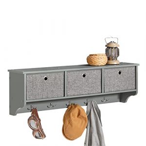 SoBuy Porte Manteau Mural avec 5 Crochets et 3 Paniers - Porte Manteau Mural Bois, Meuble Entr&eacute;e avec &Eacute;tag&egrave;re - Penderie Suspendue pour Chambre, Salon, Salle de Bain - Gris 100x20x30cm, FRG282-HG (SoBuy-Shop-FR, neuf)