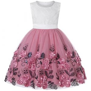 BUNNY LULU Robe pour Filles &agrave; &eacute;paule inclin&eacute;e pour Demoiselle d'honneur, Princesse de Mariage, n&oelig;ud d'anniversaire pour Enfants, soir&eacute;e de Bal de f&ecirc;te de Boule (Rose 5-6 Ans) (Bunny LuLu Store, neuf)