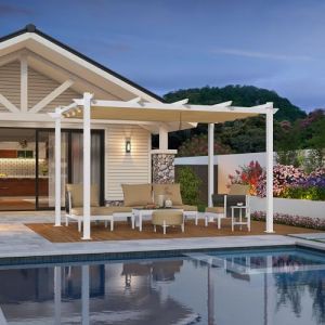 PURPLE LEAF Pergola Aluminium 4 x 3 m M&eacute;tal Blanc pour Terrasse Autoportante, Toile Coulissante R&eacute;tractable, Pergola Jardin Ext&eacute;rieur Imperm&eacute;able, Barbecue Ext&eacute;rieur, Pavillon de Jardin, Kaki (PURPLE LEAF, neuf)