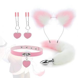 HUNTVE Renard Oreilles avec Peluche Queue Ensemble Fausse Bandeau Queues Plug 4 Pièces - Fête et Événement - Unisex - Enfants (Lot de 1) (XJyoumao, neuf)
