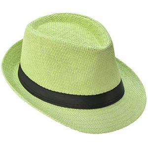 Miobo Chapeau de Paille, Fedora Polyvalent, Design Trilby, Protection Solaire (as4, Numeric, Numeric_54, Numeric_55, Vert (Chapeau de Paille)) (Z&D, neuf)