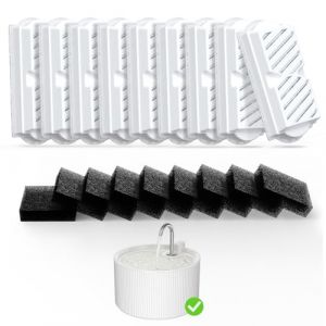 Voluas Filtre pour fontaine &agrave; eau pour chat &ndash; 9 filtres &agrave; charbon actif + 9 &eacute;ponges pr&eacute;-filtre &ndash; Compatible avec fontaine &agrave; eau en c&eacute;ramique de 2,2L &ndash; Filtre multicouche pour une eau propre (Pektaco, neuf)