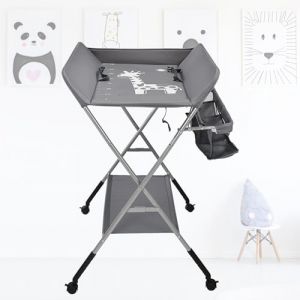 XUANYU Table a Langer Pliante, Plan a Langer sans Baignoire, Table &agrave; Langer Pliable avec Espace de Rangement, R&eacute;glable en Hauteur 93/96/99 cm, Jusqu'&agrave; 30 kg, Gris-argent D, 80&times;65&times;(93-99) cm (XUASHW, neuf)