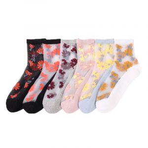 Yolhloy 5 Paires Chaussettes Transparentes pour Femmes Chaussettes Fines en Filet à Paillettes Nylon Cheville Chaussettes en soie Douce Été Vintage Fleur Ruffle Chaussettes à Volants (edreamoriginal, neuf)