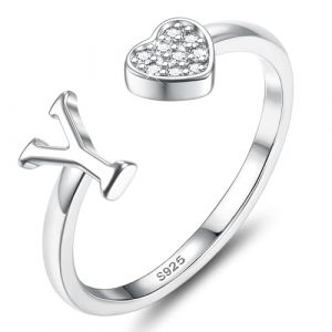 JeweBella Bague Argent 925 Femme avec Lettre A-Z Bague Coeur Reglable Empilables Ouvert Bague de Fian&ccedil;ailles Bague Promesse Mariage Bague Pouce Bague Pr&eacute;nom Initiale Bague Femme Fille avec Bo&icirc;te (MOY-UK, neuf)