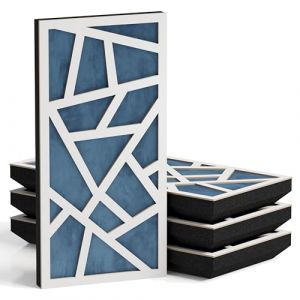 Lot de 4 panneaux acoustiques &eacute;troits d&eacute;coratifs avec tissu de velours, 50 x 25 cm, contr&ocirc;le du bruit et r&eacute;duction de l'&eacute;cho, absorption et diffusion du son | [SKYROSS-F - Blanc | Bleu] (ATB-SOUND, neuf)