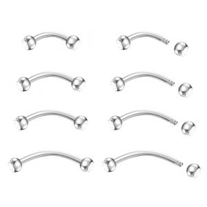 NewkeepsR 4 Paires-1,2mm En Titane Avec Boule Incurv&eacute;e En Forme De Banane, Anneaux &Agrave; Sourcils Rook Bridge Helix, Piercing Vertical Pour Labret, 6mm/8mm/10mm/12mm (NewkeepsR piercing, neuf)