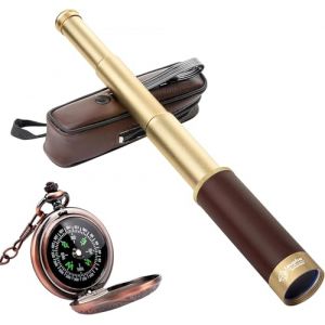 25x30 Télescope Pirate Vintage Monoculaire Zoomable Longue Vue Enfant avec Boussole Lentille BAK-4 Imperméable Mini Télescope avec Boussole pour Voyage Navigation Voile Voyage Voir Regarder Les Jeux (NorvyGlobal, neuf)