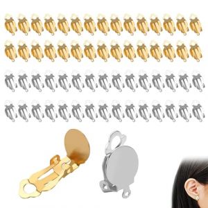 ZWWOGE Lot de 60 Boucles d'oreilles &agrave; Clipser en Acier Inoxydable, R&eacute;sultats Plat, Dor&eacute;, Non Perc&eacute;es, 2 Couleurs, Plateau Rond,clips oreilles non perc&eacute;es (ZWWOGE, neuf)