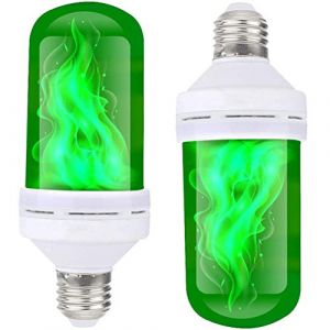 Ampoule LED effet flamme 4 modes d'&eacute;clairage simulation de flamme vacillante Base E26 E27 B22 Capteur de gravit&eacute; &agrave; l'envers pour festival, h&ocirc;tel, bar, maison, d&eacute;coration de f&ecirc;te (vert, taille A) (inpay-mall, neuf)