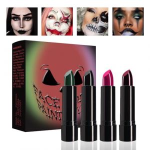 Rouge à Lèvres Mat Vampire, Rouge à lèvres Noir, Bâtons de peinture faciale pour Halloween, Rouges à pour les Fêtes d'Halloween et les Soirées Costumées (Mingruo, neuf)