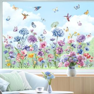 decalmile Autocollants Fenêtre Fleur de Jardin Printemps Anti-Collision Stickers Floral Violet Papillon Stickers Vitre Anti-Adhésifs Fenêtre Porte Chambre Décalques (DecalMile Direct, neuf)