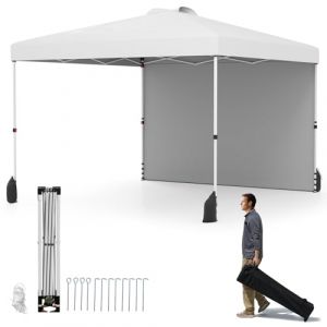 RELAX4LIFE Tonnelle Pliante 3x3 avec Paroi Latérale | Barnum Pliant 3x3 Facile à Monter | 3 Hauteurs | Sac à roulettes | Sac de Sable | Corde&Piquet | Tente de Réception pour Marché Camping (Blanc) (RELAX4LIFE, neuf)