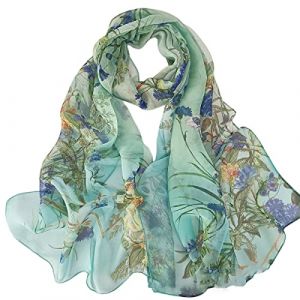 FAIRYGATE Grosse Echarpe Femme Hiver Chaud Dames Ch&acirc;les Femme en Vert Motif Fleur Tissu Pashmina Etoles, 51030 (FAIRY GATE, neuf)
