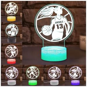 MYZQIFF Nom personnalis&eacute; Femmes Lumi&egrave;re de nuit de basket-ball, Lumi&egrave;re LED personnalis&eacute;e 16 couleurs Lampe de basket-ball 3D D&eacute;cor de chambre Cadeaux de basket-ballons d'anniversaire de No&euml;l (Haoeuoya, neuf)
