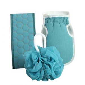 FONDOTIN Set de Lingettes et Boule Exfoliantes &Eacute;lastiques pour Bain Accessoires Pratiques pour Corps Massage et Nettoyage Douceur pour Maison et Dortoir Bleu Lac (KIOONG, neuf)