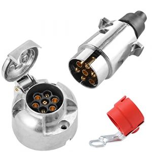 SPARKMOTO Prise Remorque 7 Broches Métal Et fiche Remorque 7 Broches Métal,12V Connecteur remorque 7 Broches Étanche pour Remorque Voiture, Porte-vélos,avec Support de fiche Remorque Rouge(SKM0701C) (SPARKMOTO, neuf)