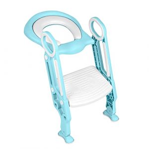 Siège de Toilette Enfant Reducteur de Toilette Pliable et Réglable Escalier Toilette Enfant avec Échelle Marche pour Enfants 1 à 7 ans-blanc + bleu clair (Hechheu, neuf)