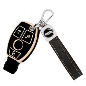 TOMALL Coque de cl&eacute; pour Mercedes Benz avec porte-cl&eacute;s, 3 boutons en TPU souple, compatible avec Mercedes Benz C E S M G R Class AMG CLK GLA GLC GLE GLK CLA CLS GLS, noir (TOMALL-UK, neuf)