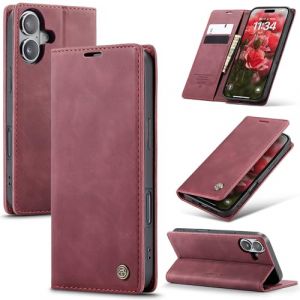 Samokor Coque pour iPhone 16 Plus 5G Housse Cuir Premium Etui Rabat Pochette Portefeuille Fentes Cartes Magn&eacute;tique,&Eacute;tui Protection pour iPhone 16 Plus 5G,Vin Rouge (Haoxin20, neuf)