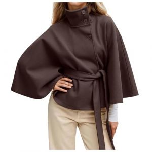 Duohropke Veste courte en laine pour femme - Manteau col montant - Trench avec ceinture - Manches chauve-souris - Poncho - Cape &eacute;l&eacute;gante - Veste d'hiver - Manteau court classique - Manteau de paon (PANGCON, neuf)