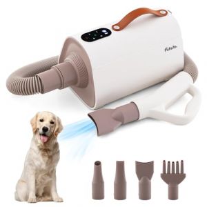 GOPLUS Pulseur Chien, Fonction Lonique Négative, Température et Vitesse Réglables, Contrôle Écran, Séchoir Sèche-Cheveux pour Chiens Chats avec 4 Buses, Filtre d’Air, Blanc (Augenstern24, neuf)