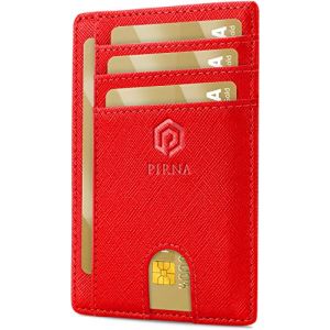 Porte Carte Bancaire Fin et Petit, Portefeuille pour Hommes et Femmes avec Pochette d'argent & Bo&icirc;te-Cadeau, Porte-Cartes de Cr&eacute;dit RFID, Porte Carte Bancaire Anti Piratage pour Femme - Rouge (PIRNA, neuf)