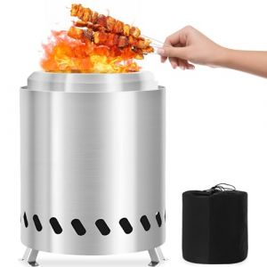 Brasero Sans Fum&eacute;e avec Pied & Sac Rangement, Foyer Acier Inoxydable,Corbeille Feu Portable,Tonneau Feu pour Granul&eacute;s, Bois, Po&ecirc;le Barbecue, R&eacute;chaud pour Exterieur, D&eacute;co Jardin,Balcon,Terrasse,Camping (Aurobest, neuf)