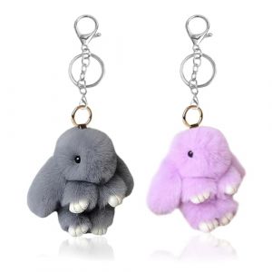 2PCS Adorable Porte-clés Lapin en Pluh,Clés En Fausse Fourrure Porte Clés Mignon En Peluche Lapin Porte,Décoration de Pompon en Peluche (Violet et gris) (XL LONG TRADE LTD, neuf)
