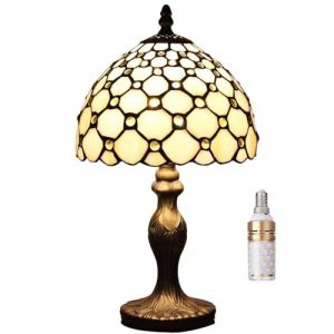 Kinbolas Tiffany-Style 8 Pouces Lampe De Table Vitrail Perles Abat-Jour Petite Lampe De Chevet Lecture Antique Lampe De Bureau Salon Chambre Bureau Vintage Art D&eacute;co Victorien (YuanTeSi Shop, neuf)